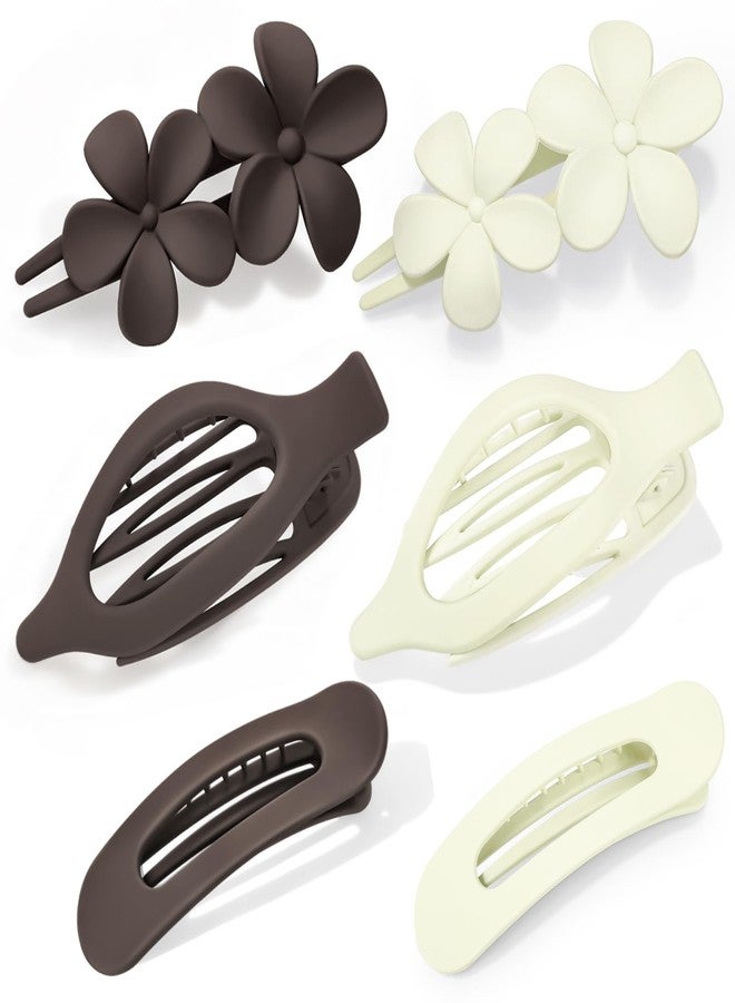 Obeoby 6 PCS Flat Hair Clips for Women, 3 Types French Flat Claw Clips for Thin Thick Hair Barrettes Large Medium (Off-white, dark brown) - Image 1